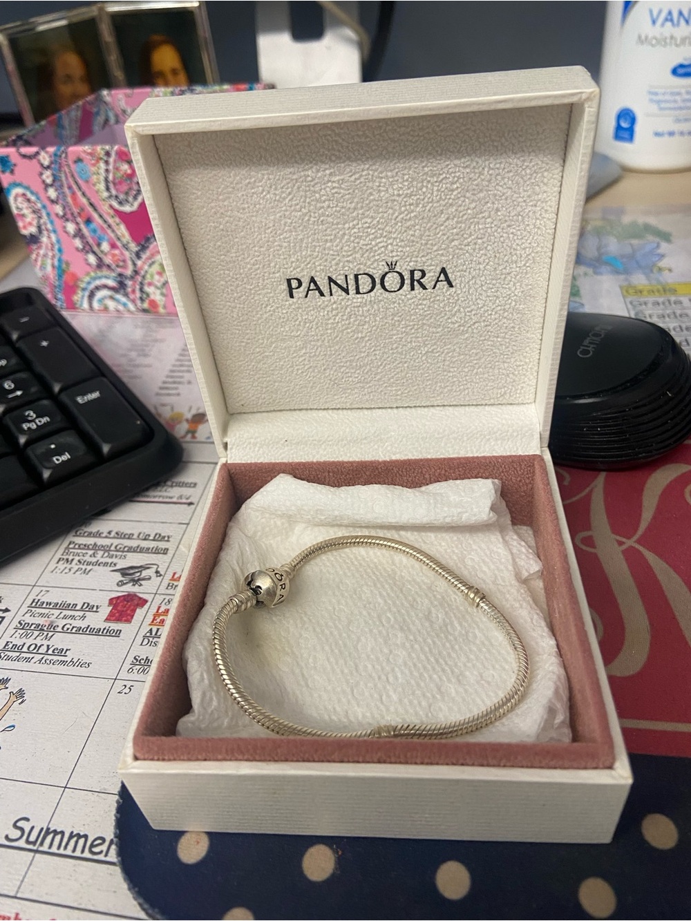 Pandora Silver Snake Chain Charm Bracelet with Logo Clasp - Picture 3 of 4